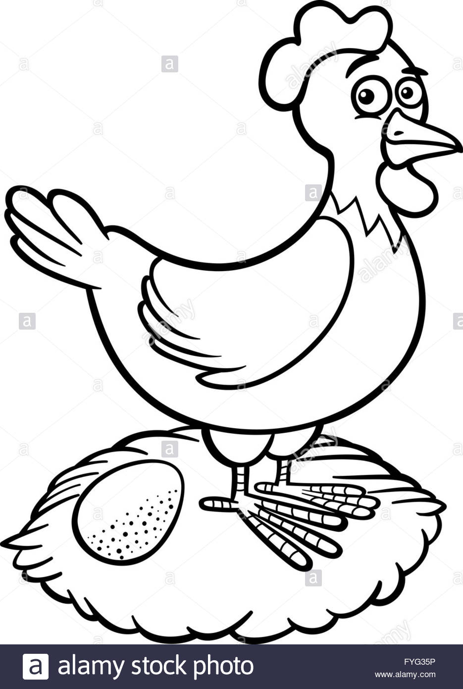 935x1390 Farm Hen Cartoon For Coloring Book Stock Photo, Royalty Free Image