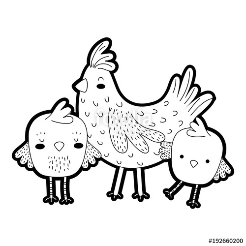 500x500 Outline Hen With Chicks Farm Bird Animals Stock Image And Royalty
