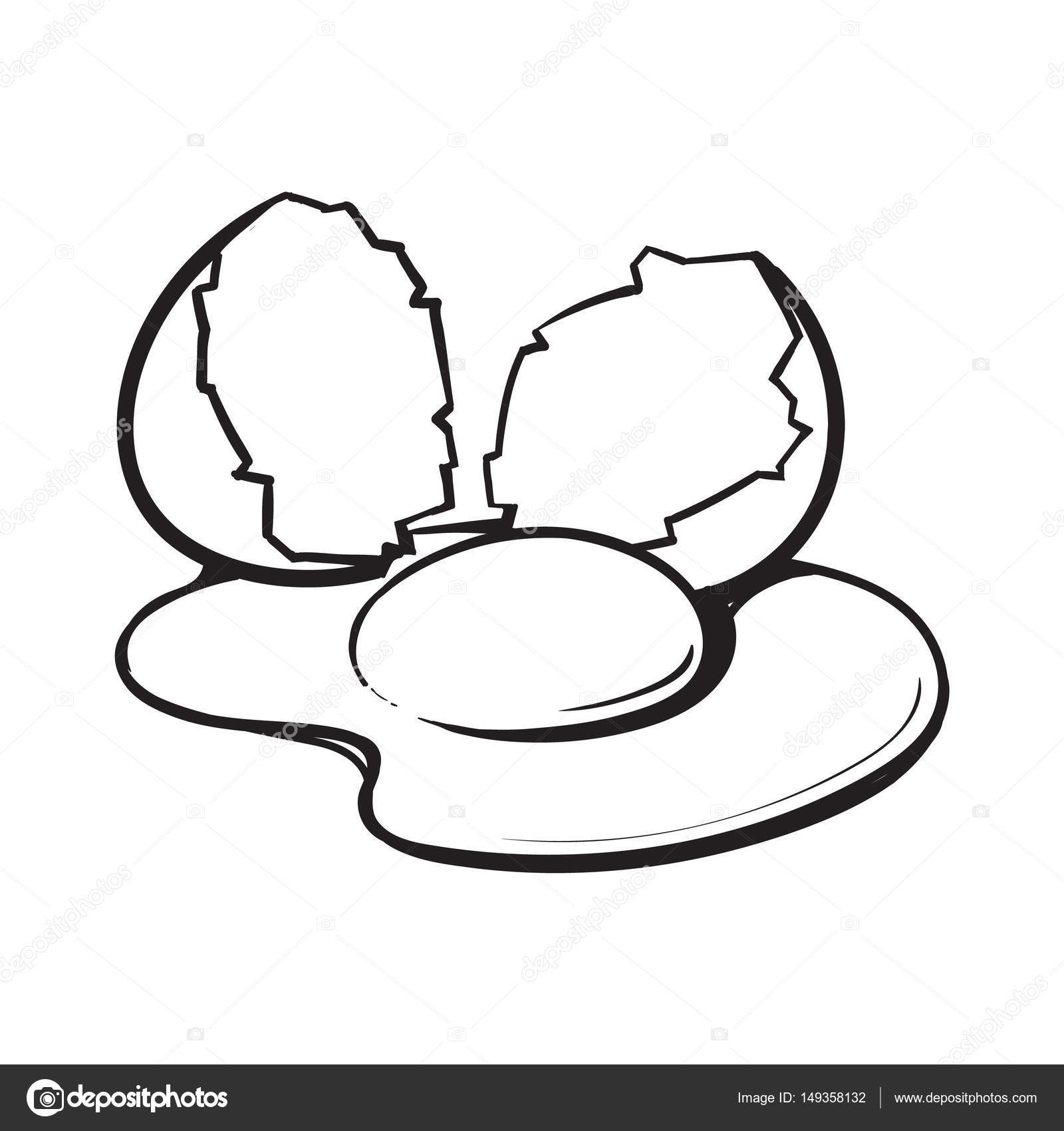 1600x1700 Cracked, Broken And Spilled Chicken Egg, Sketch Style Vector