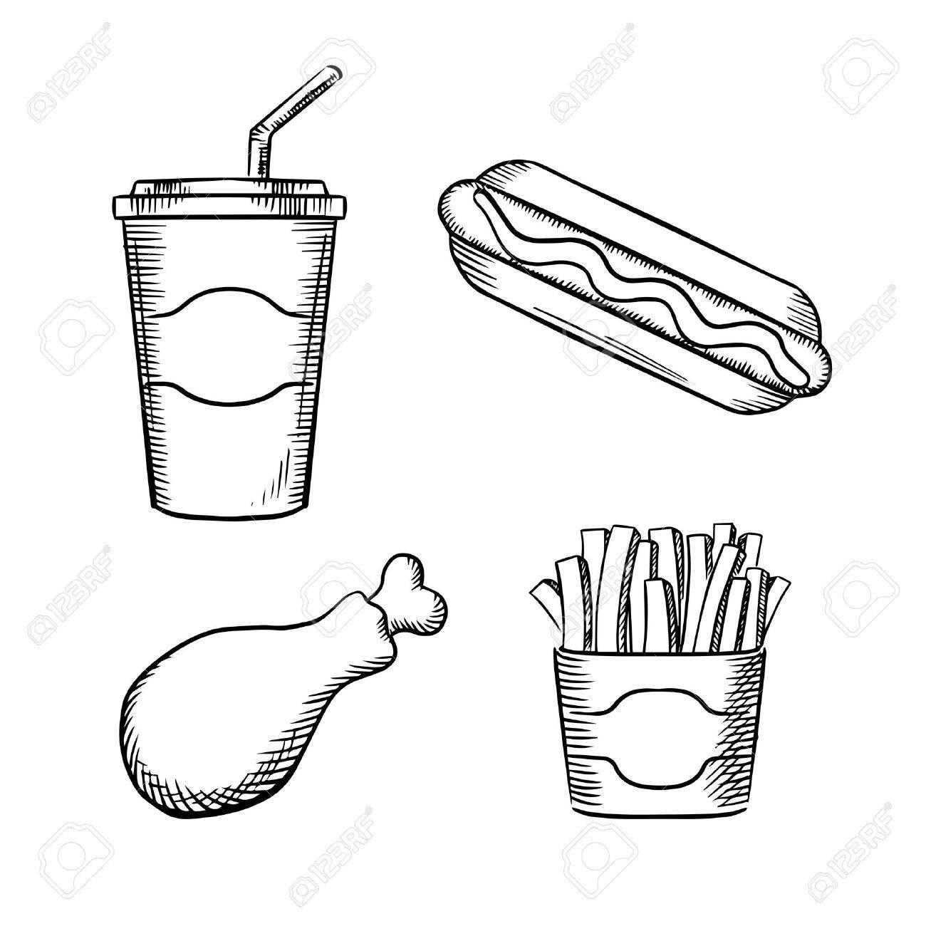 1300x1300 Fast Food French Fries In Paper Box, Hot Dog With Ketchup, Fried