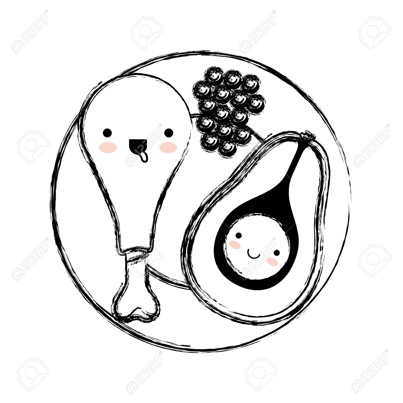 1300x1300 Kawaii Food Plate With Chicken Thigh With Peas And Middle Avocado