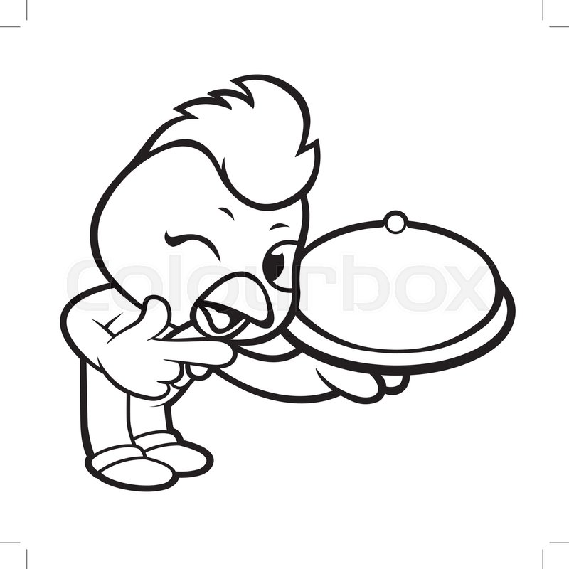 800x800 Black And White Chicken Mascot Holding A Food Pot. Vector