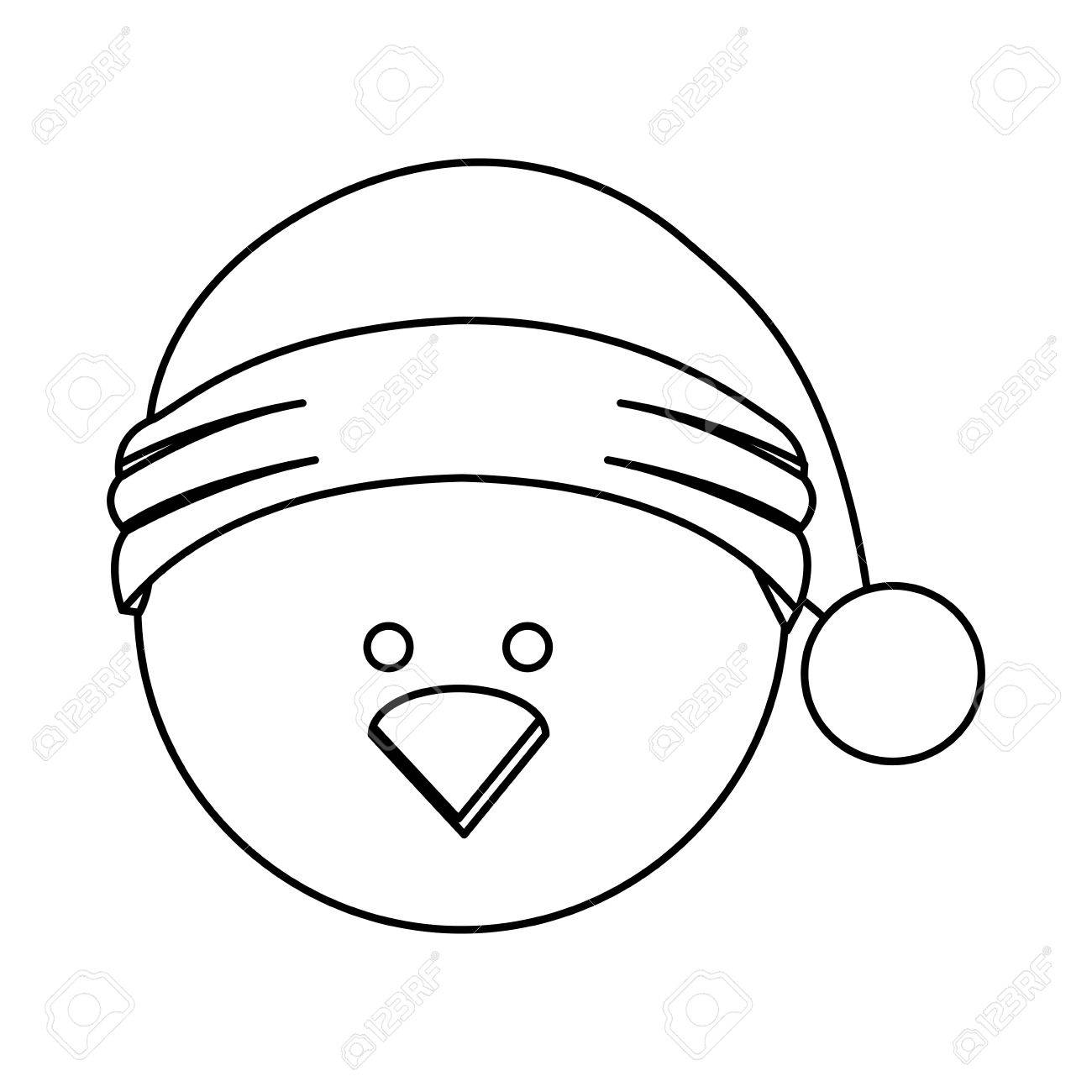 1300x1300 Monochrome Contour Of Chicken Head With Christmas Hat Vector