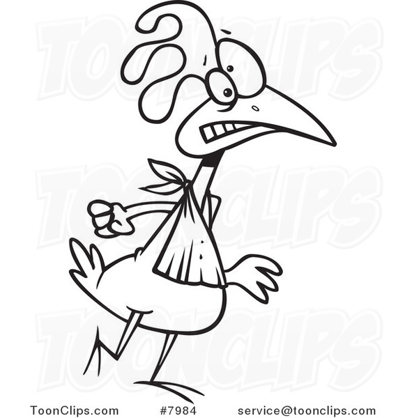 581x600 Cartoon Black And White Line Drawing Of A Walking Chicken