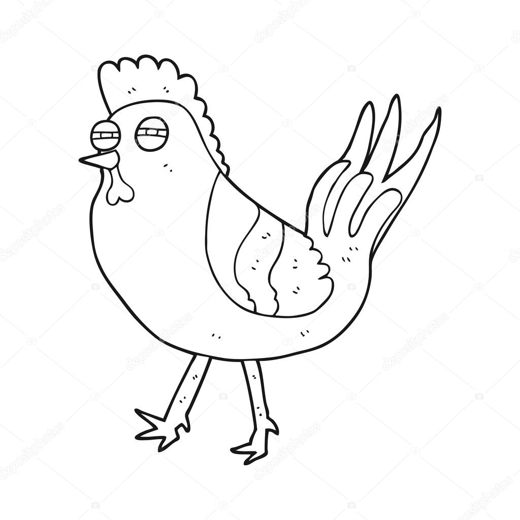 1024x1024 Black And White Cartoon Chicken Stock Vector Lineartestpilot