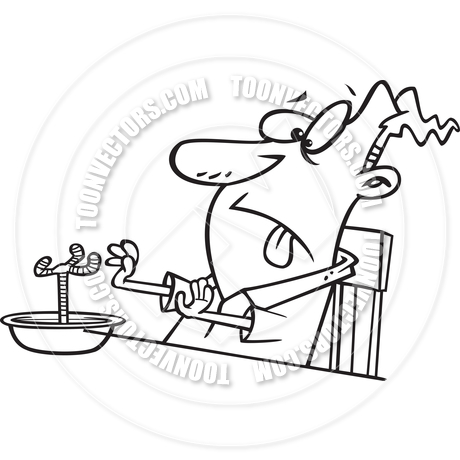 460x460 Cartoon Man Eating Chicken Soup (Black And White Line Art) By Ron