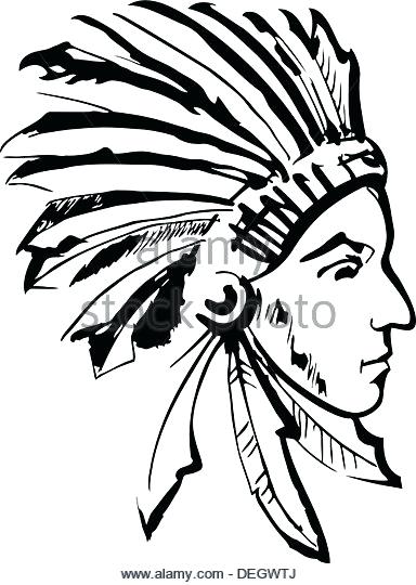 384x540 Native American Drawing Native Chief Black And White Stock Image