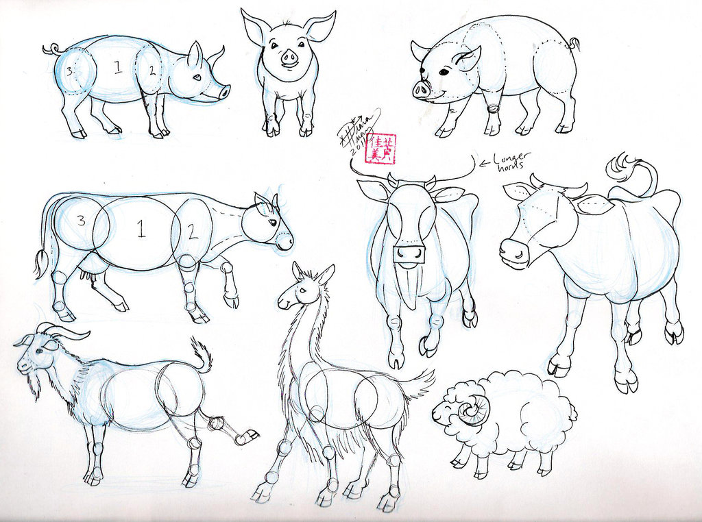 1024x762 Draw Pig Cow Goat And Sheep By ~diana Huang On (Oink