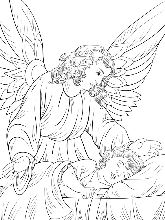 570x759 A Gardian Angel And Child Zentangle Coloring Page For Adults