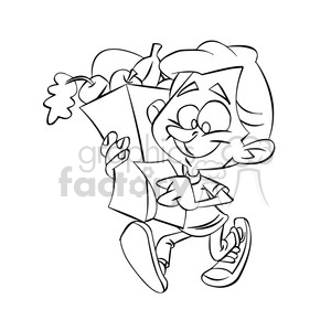 300x300 Royalty Free Vector Drawing Of A Child Carrying A Grocery Bag Full