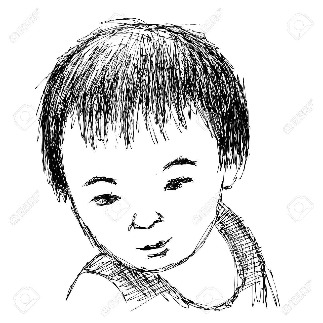 1300x1300 Child Portrait, Hand Drawn Illustration Sketch Royalty Free