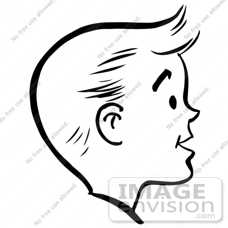 450x450 Clipart Of A Happy Retro Boy Face In Profile, In Black And White