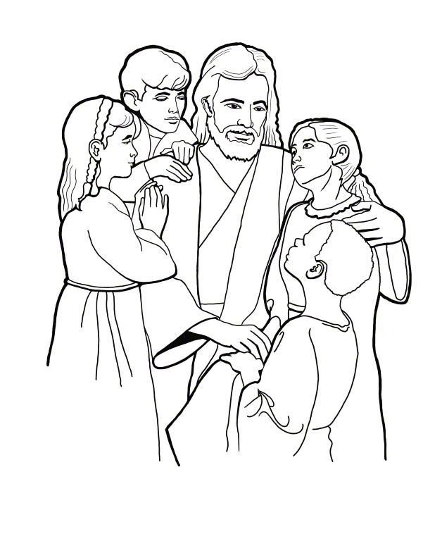 628x768 Christ With Children Coloring Page