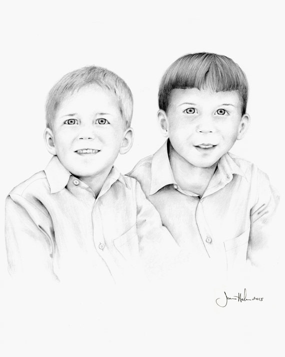 570x713 Custom Portrait Pencil Portraits Personalized Siblings Gift