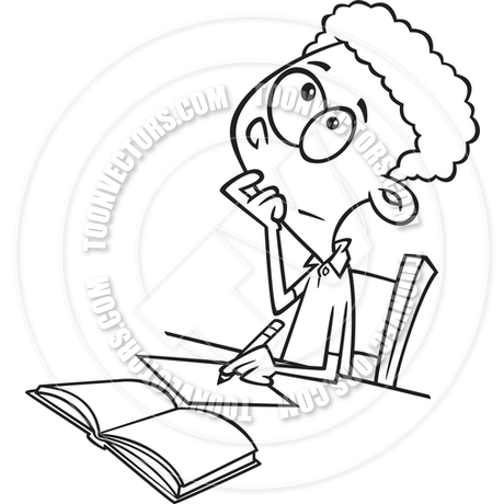 460x460 Cartoon Boy Thinking About Homework (Black Amp White Line Art) By
