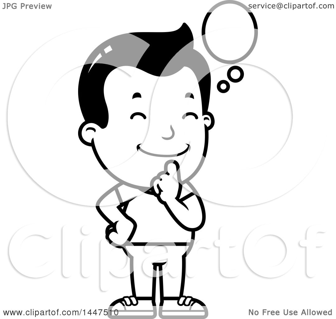 1080x1024 Clipart Of A Retro Black And White Boy Thinking