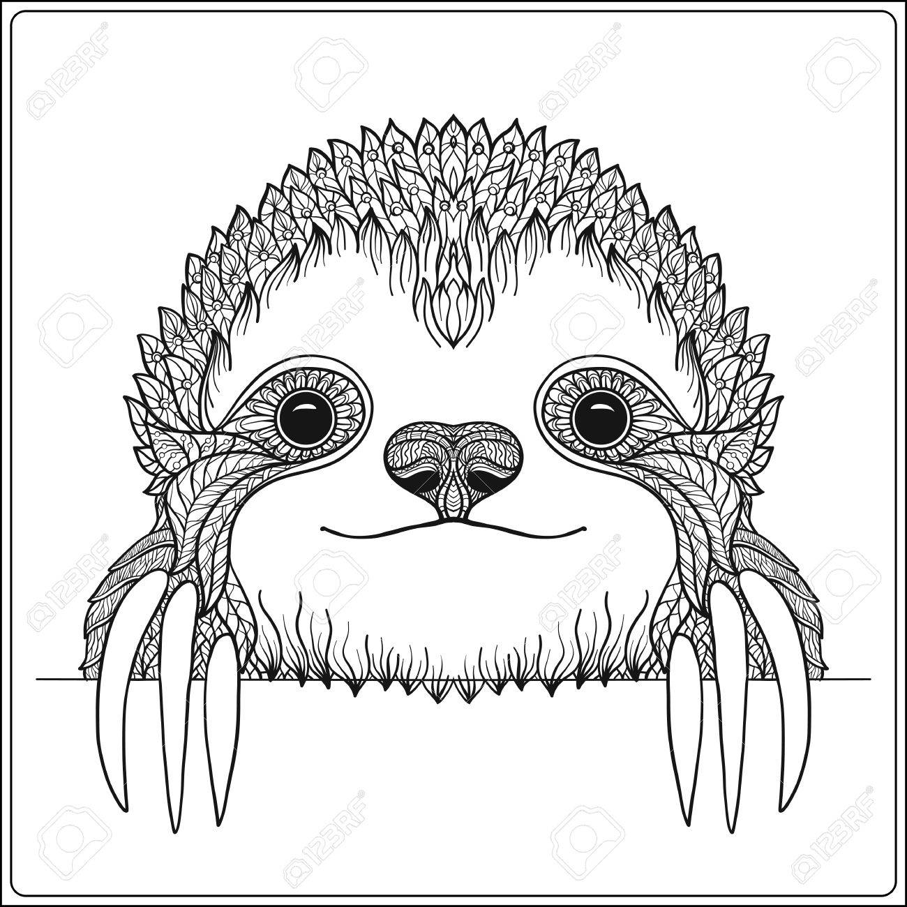 1300x1300 Decorative Cute Sloch. Outline Vector Illustration. Coloring