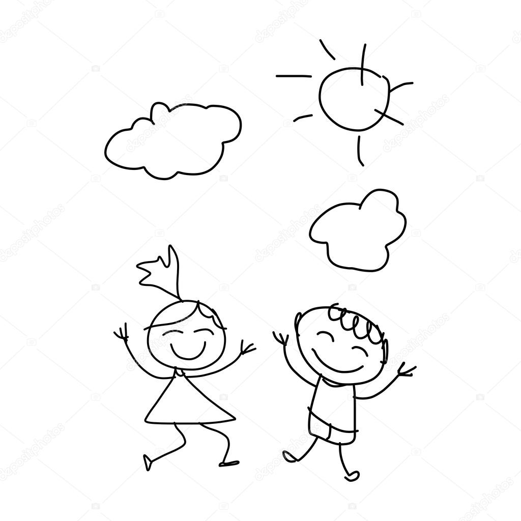 1024x1024 Hand Drawing Cartoon Of Dancing Children Stock Vector