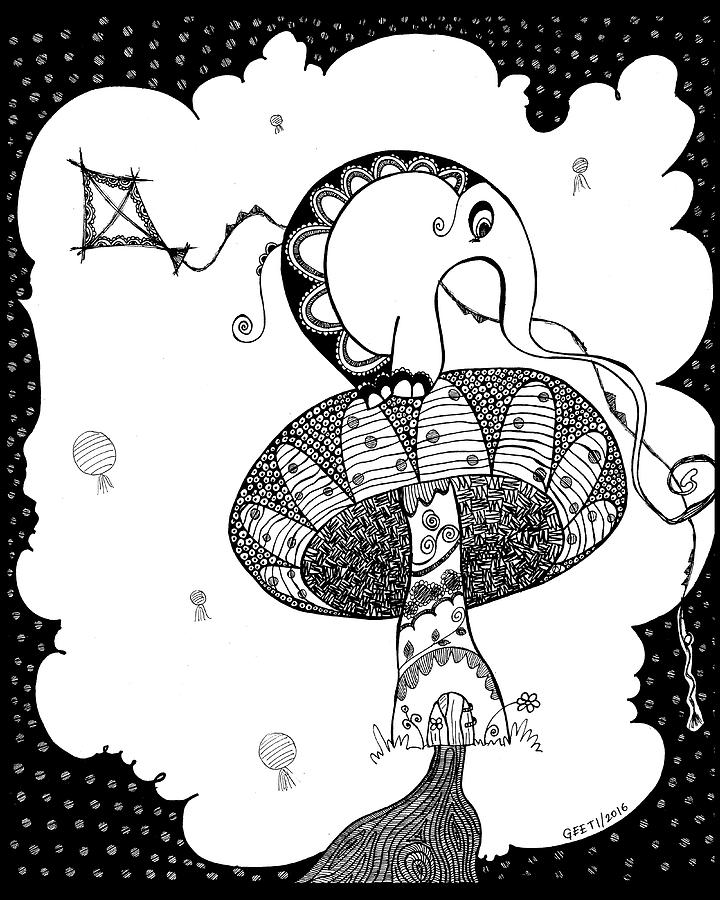 720x900 Elephant Flying A Kite Drawing By Geeti Garg