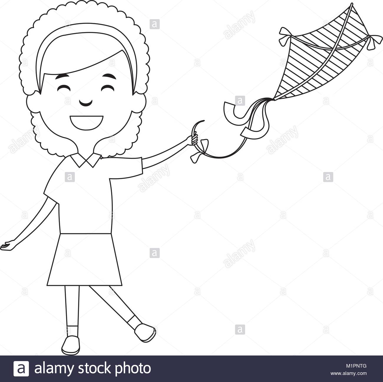 1300x1297 Girl Child Flying Kite Stock Vector Images