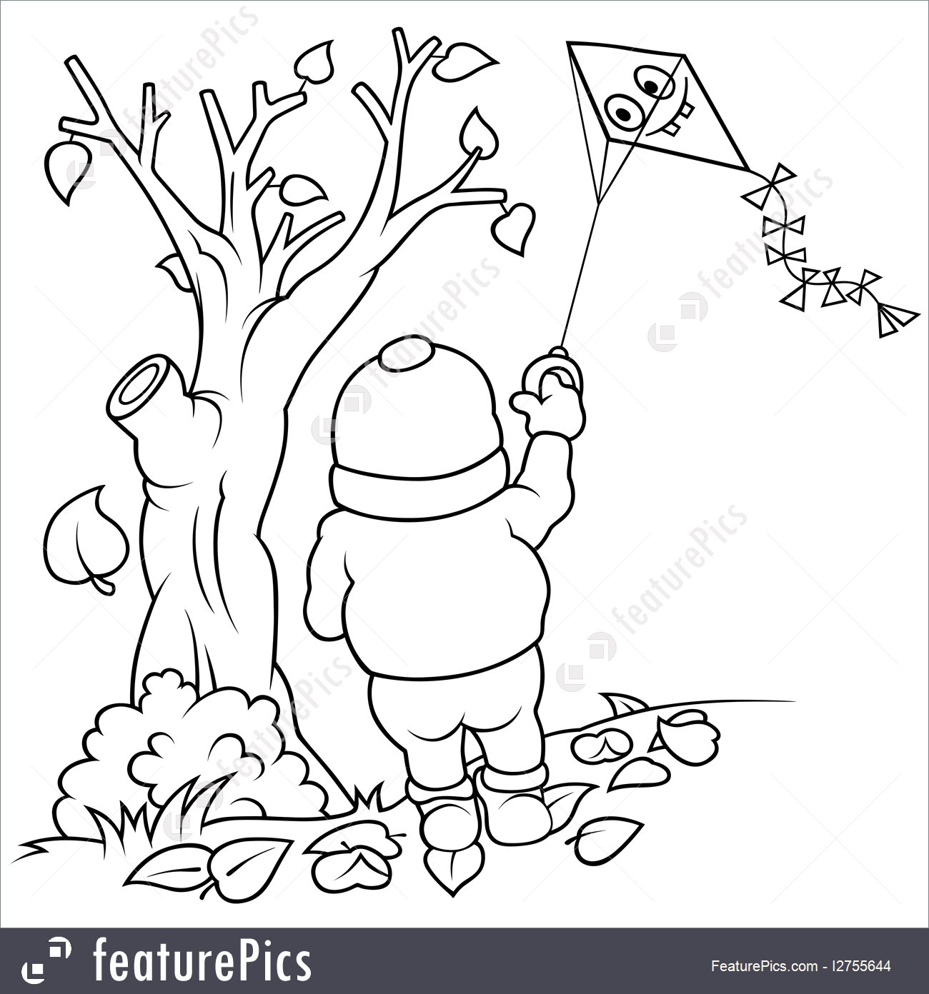 1300x1392 Boy And Flying Kite Illustration