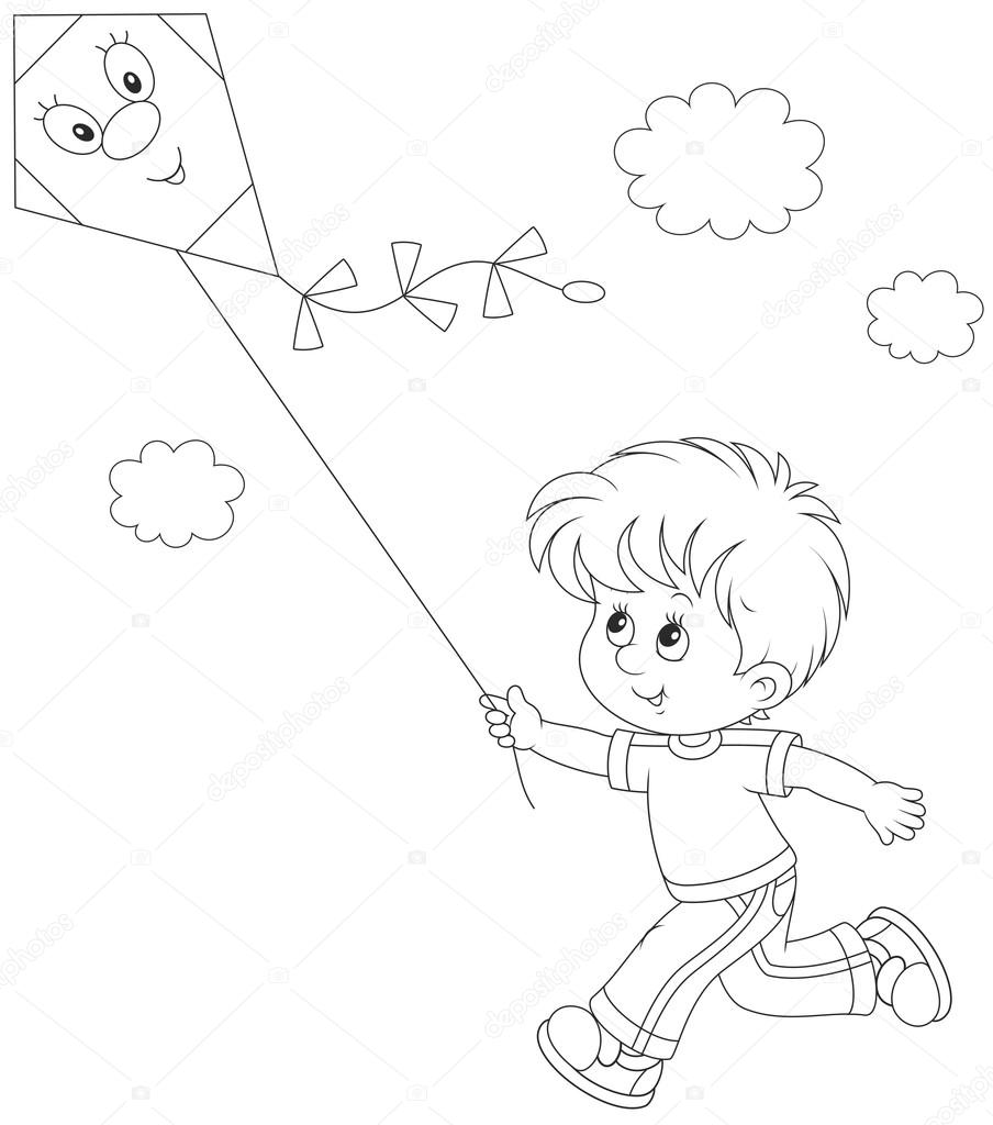 904x1024 Little Boy With A Kite Stock Vector Alexbannykh