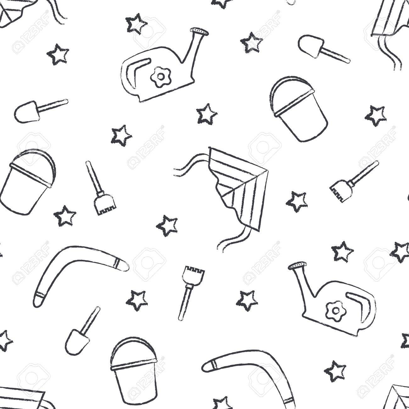 1300x1300 Seamless Pattern Dark Grey Children's Crayon Drawings On White