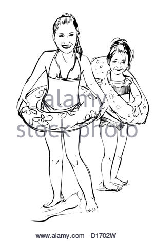 300x470 Sketch Of Children Playing On The Beach Stock Photo 52399474