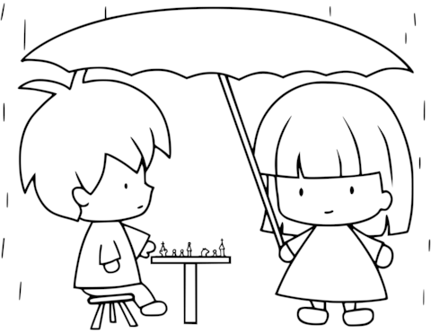 480x371 Children Playing Chess While Raining Coloring Page Free