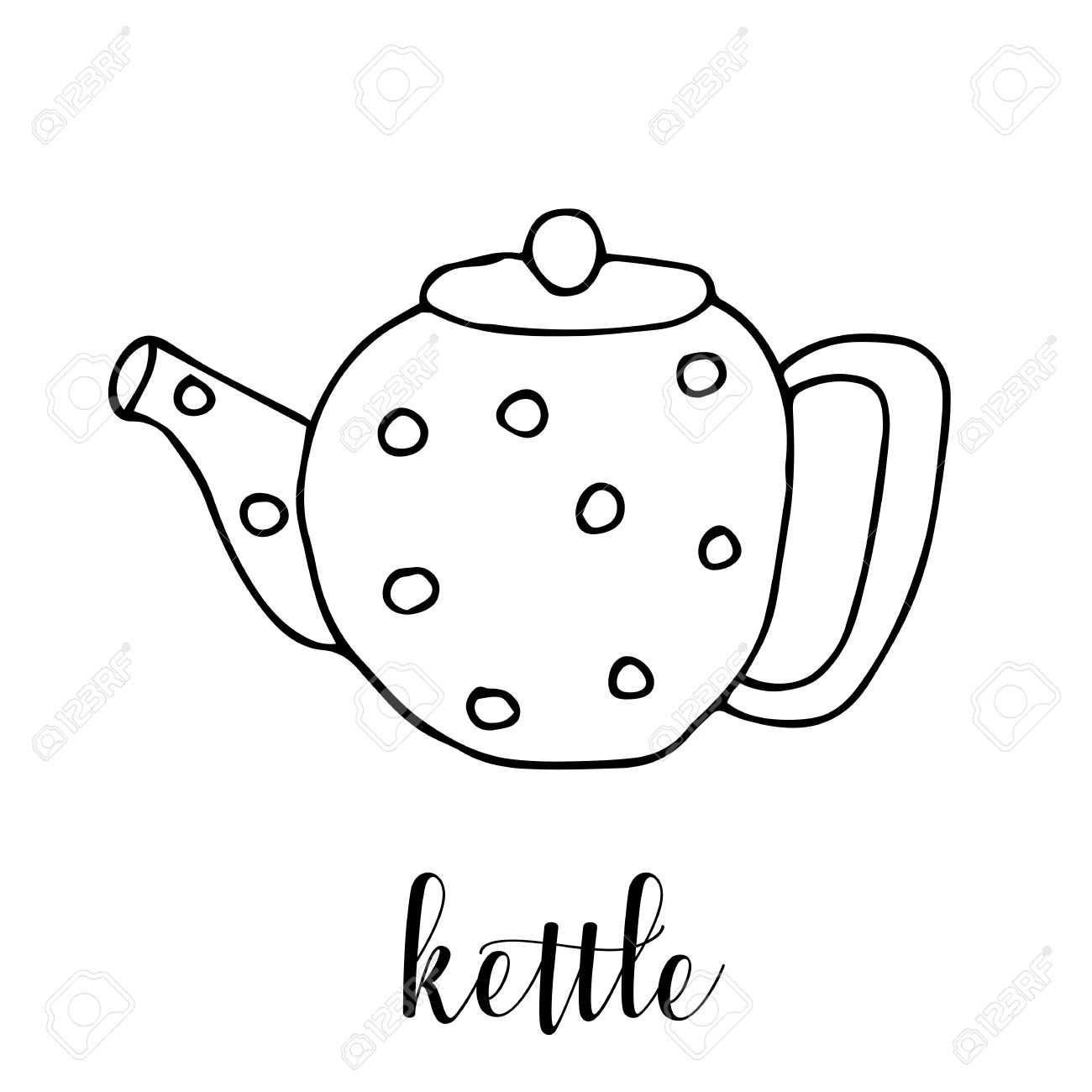 1300x1300 Childrens Drawing A Kettle. The Template For The Painting. Hand