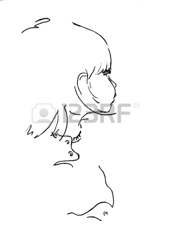 342x450 Hand Drawn Profile Of A Child Stock Photo, Picture And Royalty