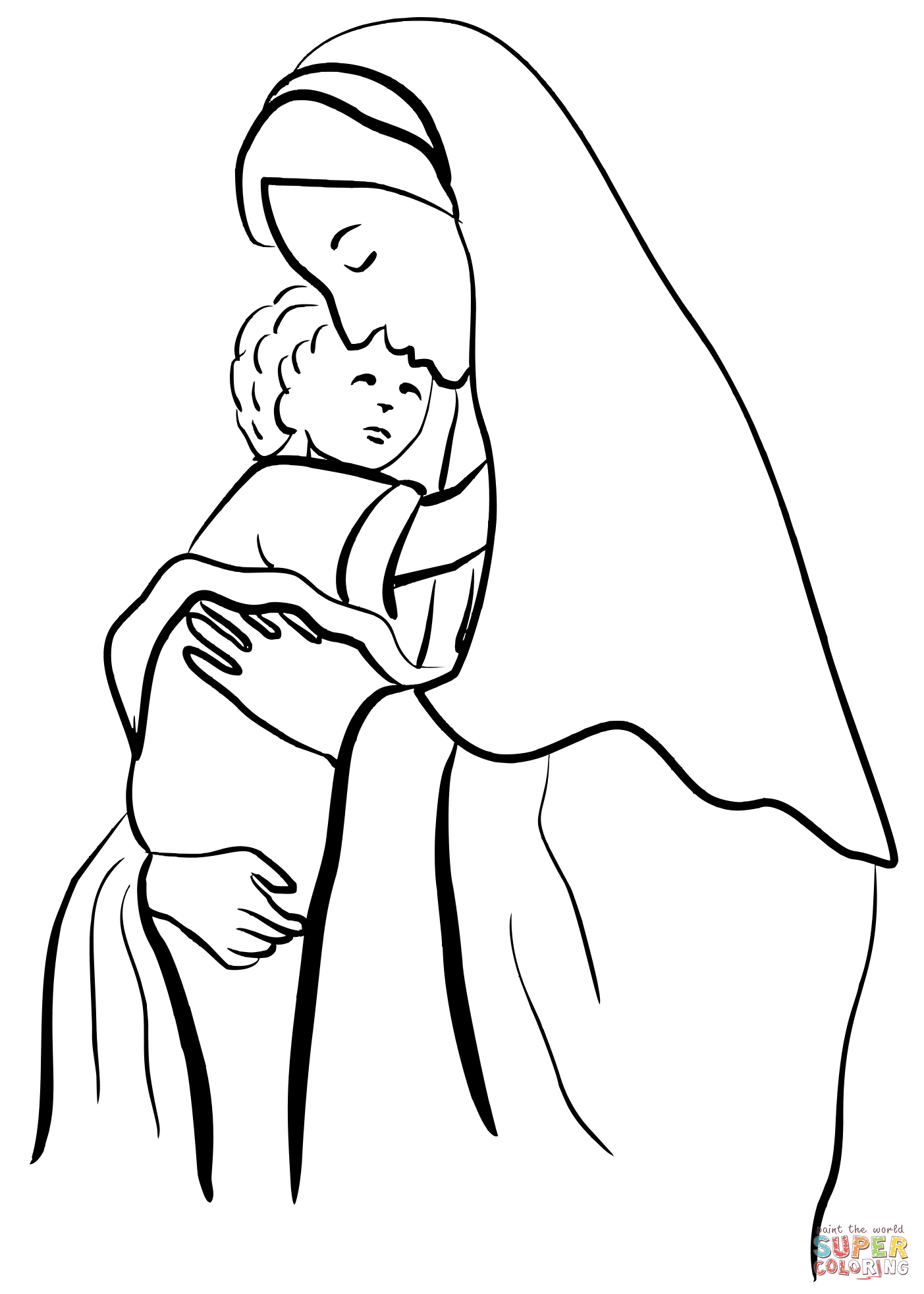 1403x1964 Mother Mary Holding Child Jesus Coloring Page Free Printable