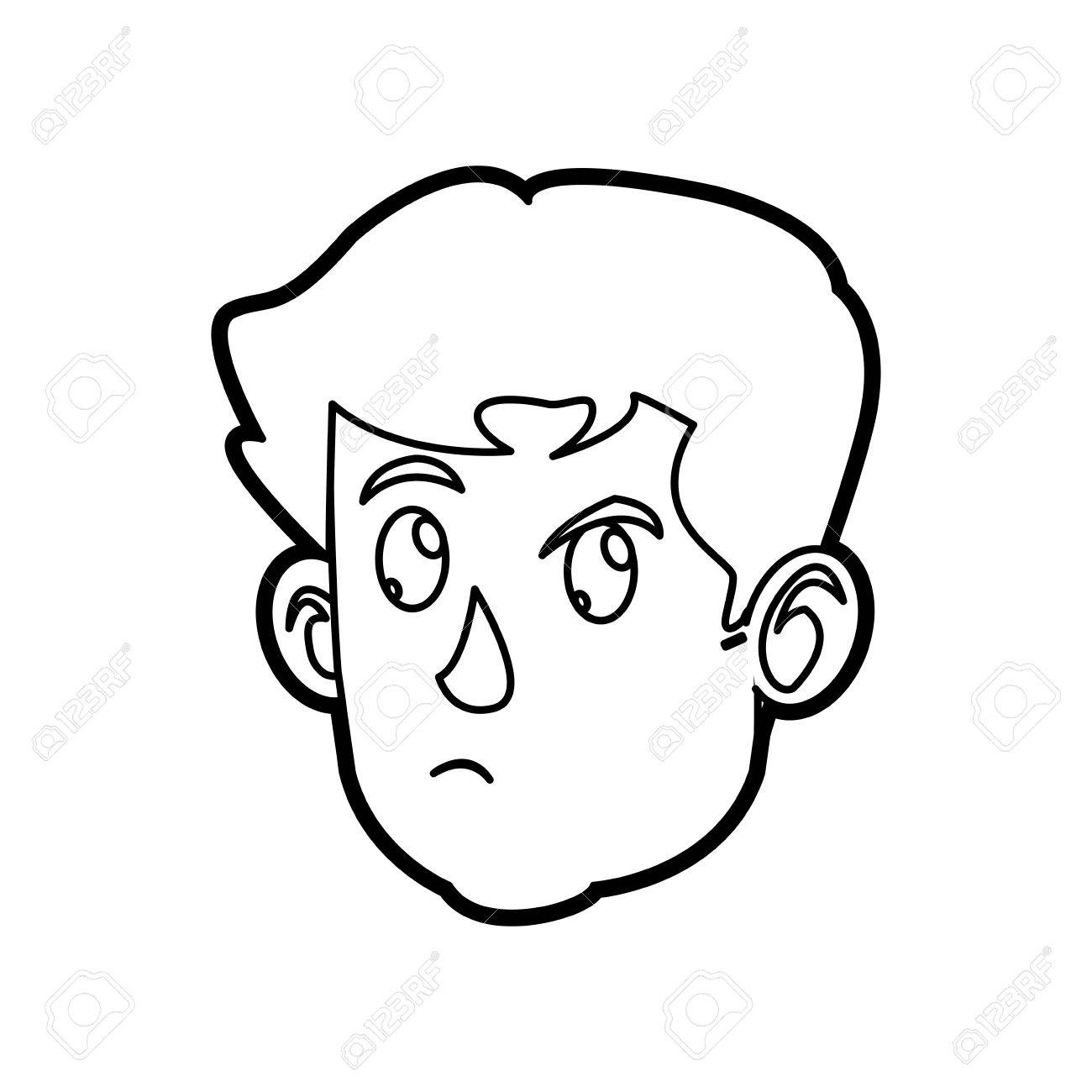 1300x1300 Character Face Head Boy Kid Outline Vector Illustration Royalty