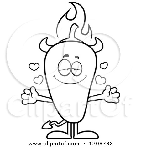 450x470 Cartoon Of A Black And White Loving Flaming Chili Pepper Devil