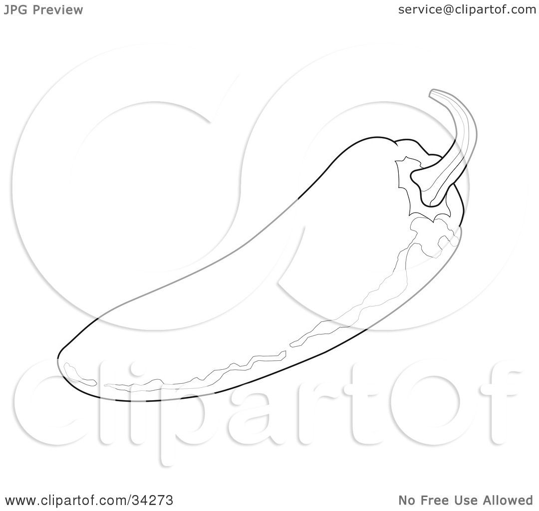 1080x1024 Clipart Illustration Of A Black And White Outline Of A Chili