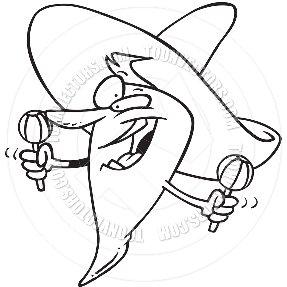 940x940 Cartoon Chili Pepper (Black And White Line Art) By Ron Leishman