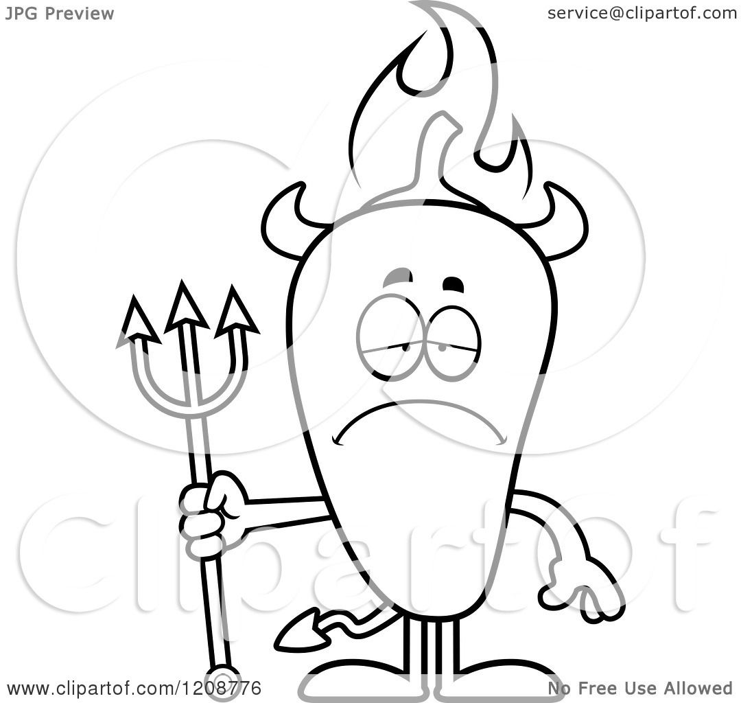 1080x1024 Cartoon Of A Black And White Depressed Flaming Chili Pepper Devil