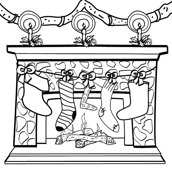 600x600 Hanging Christmas Stockings In Fornt Of Chimney Coloring Pages