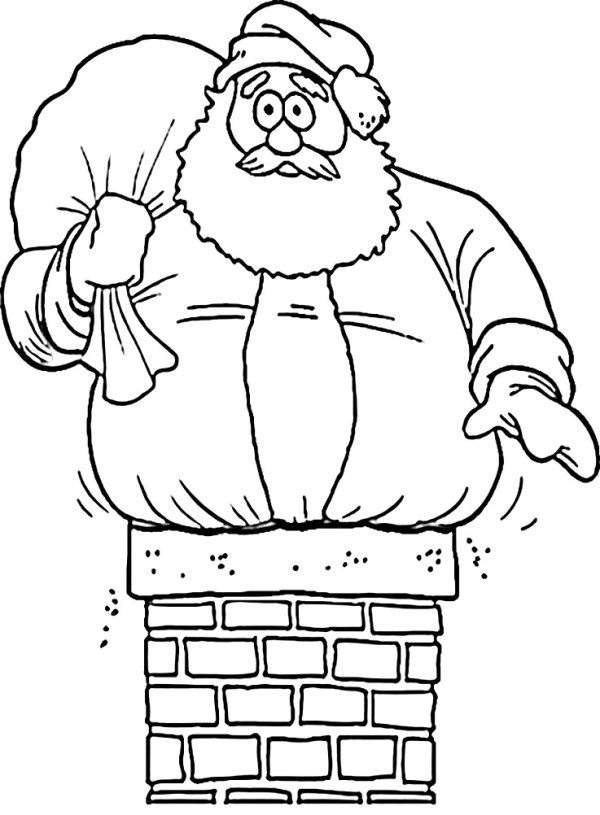 600x815 Santa Stuck On Chimney Christmas Coloring Page To Humorous Print