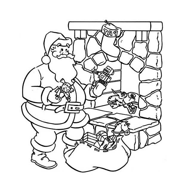 600x639 Santas Is Coming Down From The Chimney Coloring Page