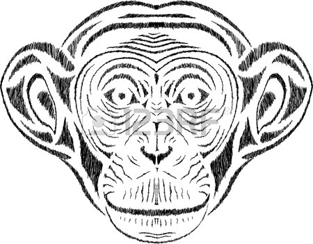 450x351 Chimpanzee Vintage Illustration, Engraved Retro Style, Hand Drawn