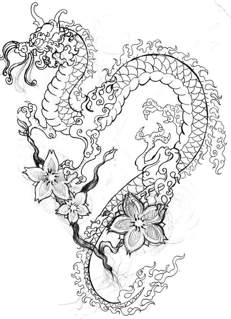 736x1016 Collection Of Chinese Dragon And Roses Tattoos Design