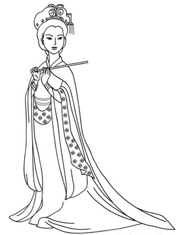 600x804 An Ancient China Drawing Of A Lady Coloring Page