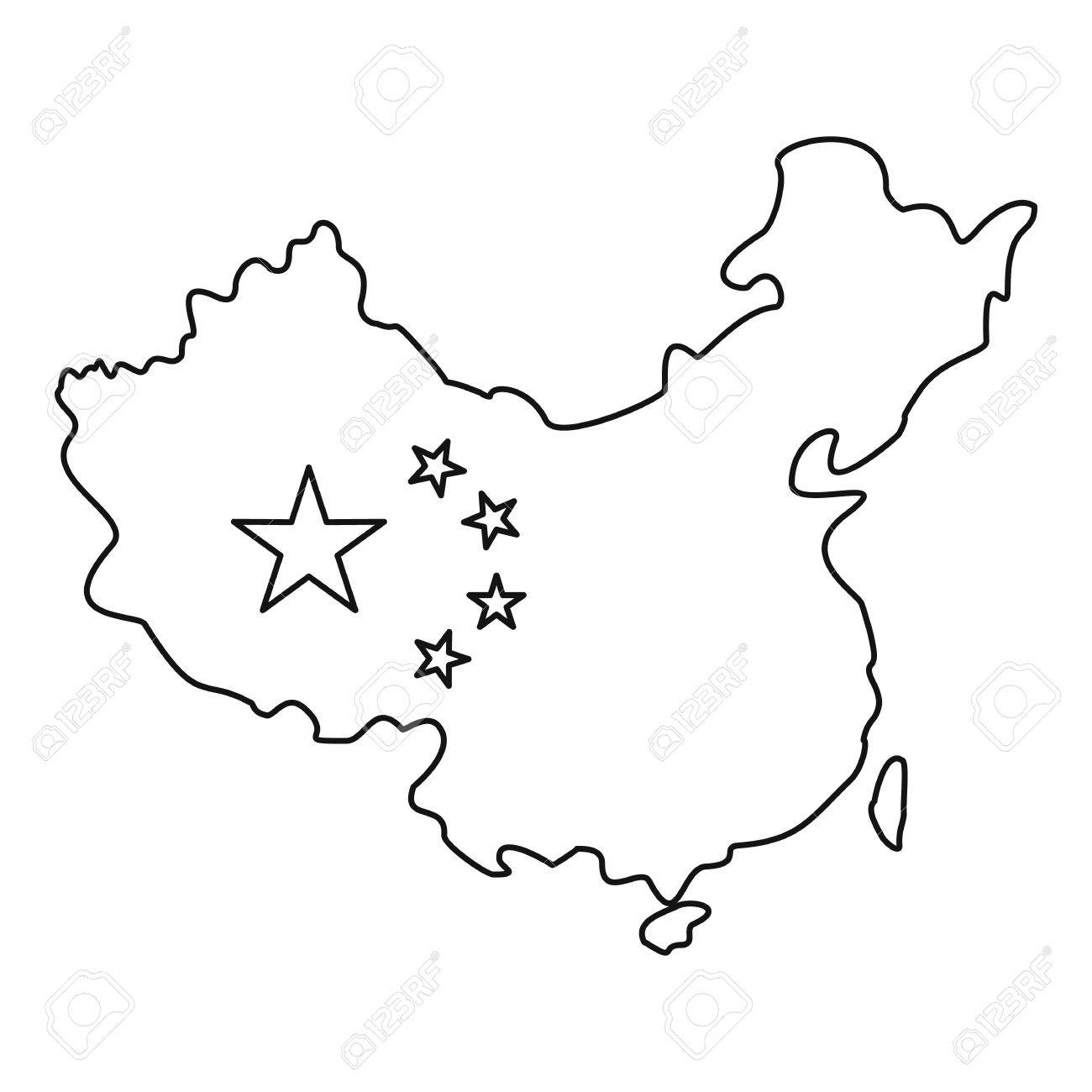 1300x1300 Map Of China With Flag Icon. Outline Illustration Of Map Of China
