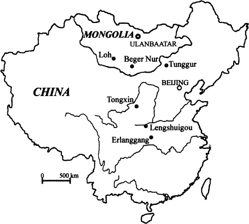 500x450 Map Of The Middle Miocene Localities Of China And Mongolia Yielding