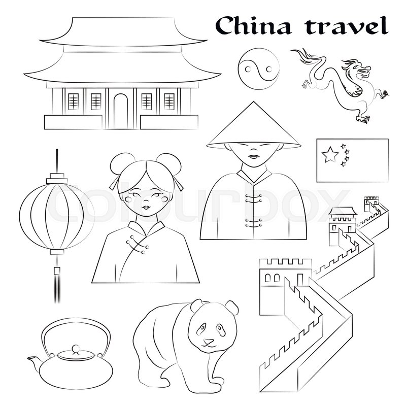 800x800 Travel To China. Set Of Icons Of Chinese Architecture, Food