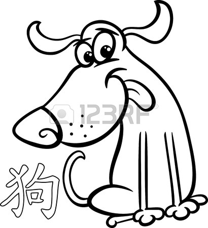 410x450 Black And White Cartoon Illustration Of Dog Chinese Horoscope
