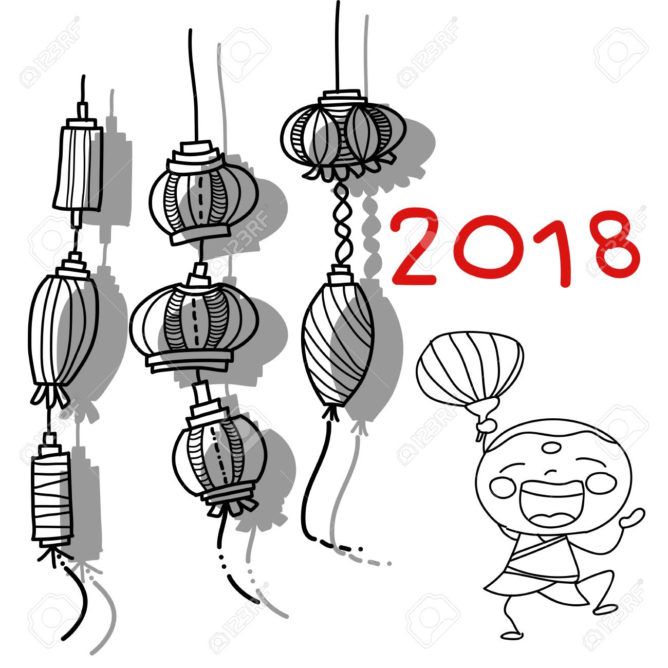 1300x1300 Hand Drawing Cartoon Character Chinese People Dancing Lion Dance