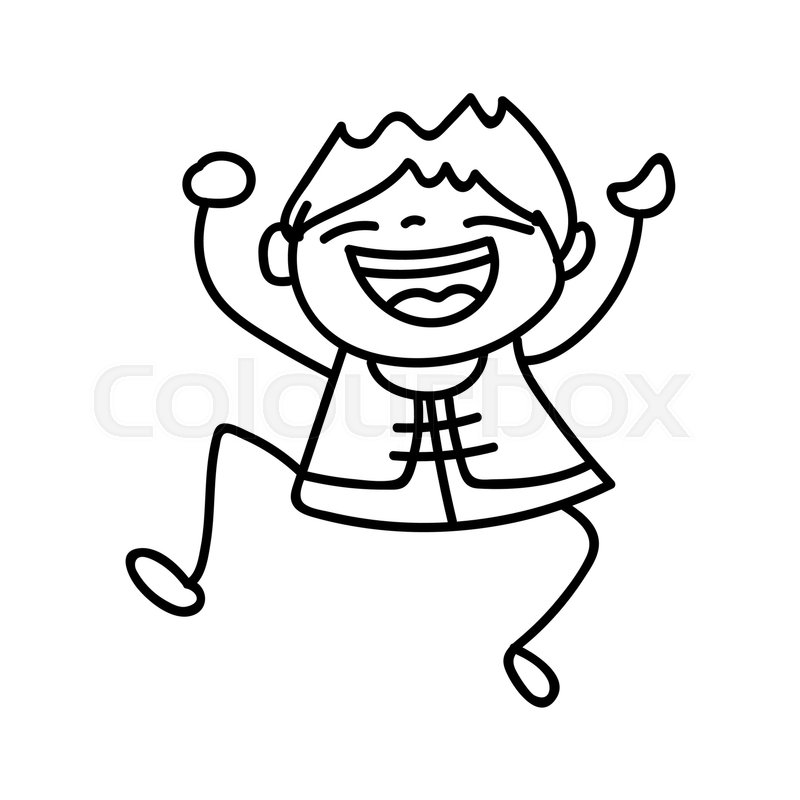 800x800 Hand Drawing Cartoon Character Kid, Boy Jumping. Happy Chinese New