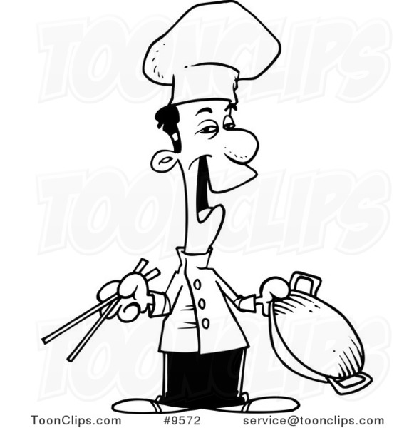 581x600 Cartoon Black And White Line Drawing Of A Chinese Chef